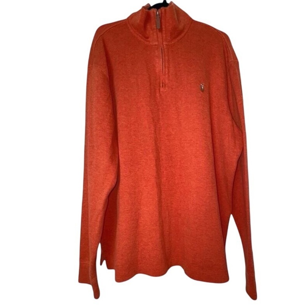Polo Ralph Lauren Sweater Men XL Orange Long Sleeve Pullover 1/4 Zipper‎ Cotton